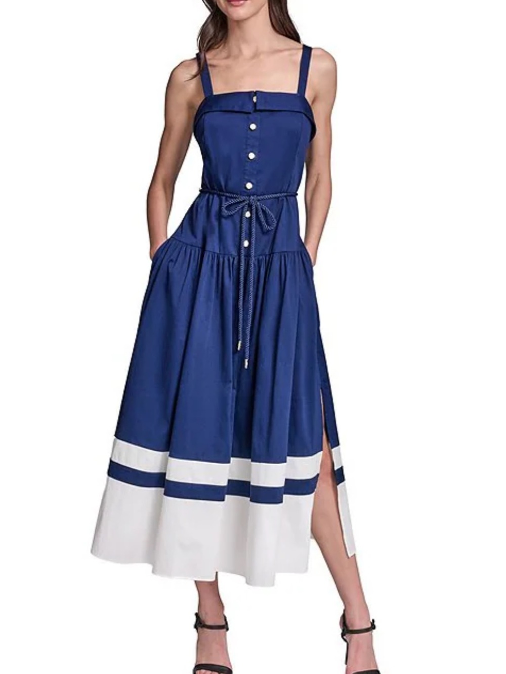 Karl Lagerfeld Navy and White Striped Midi Dress